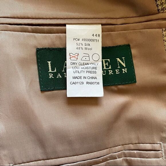 Lauren Ralph Lauren Men’s Wool Sports Coat Blazer Tan Houndstooth Size 44R - Picture 9 of 11